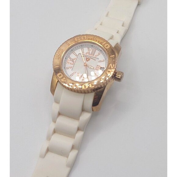 Swiss Legend Commander Saphitek Watch White Rubber Band Gold Bezel Accessory - Picture 4 of 10